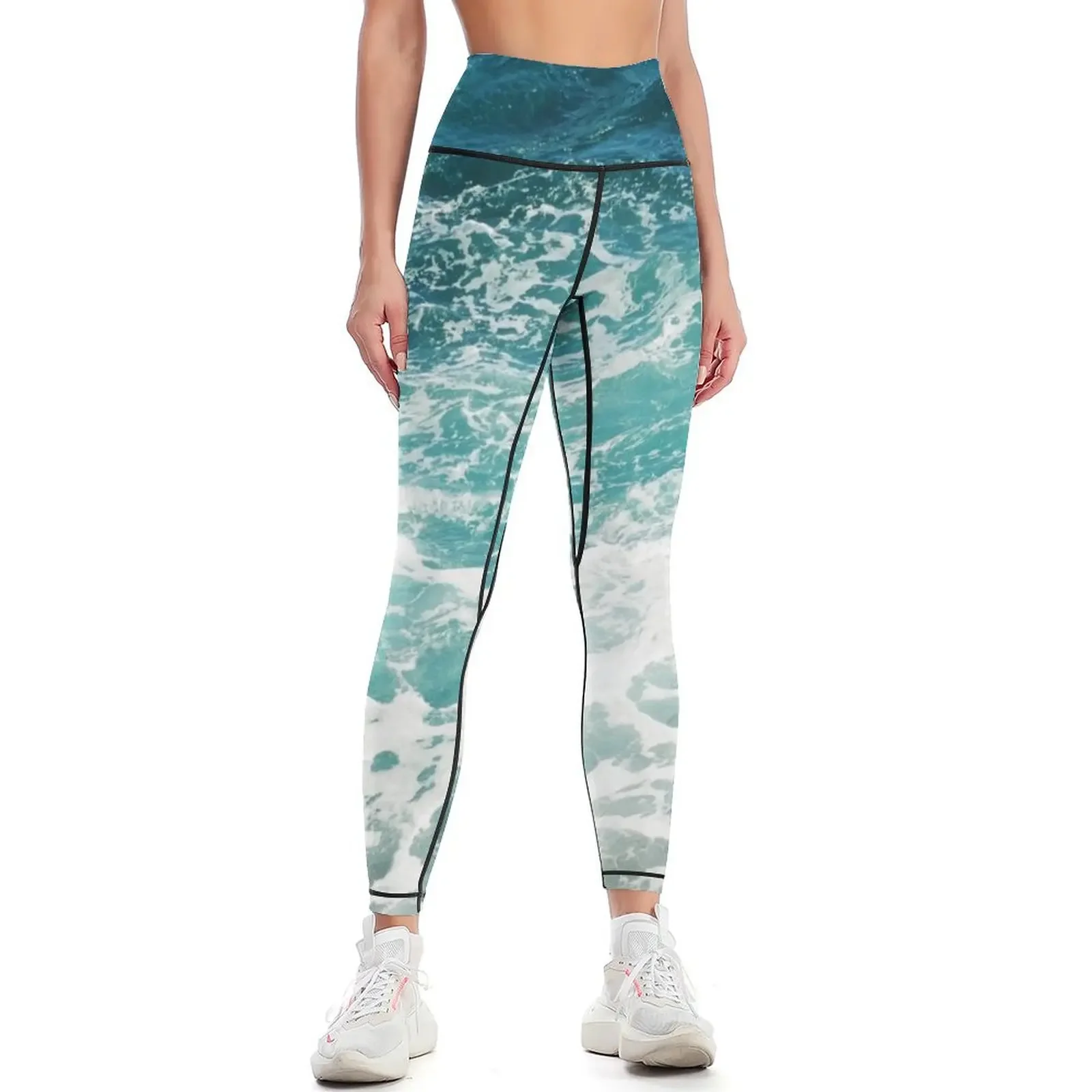 Leggings con ondas oceánicas azules, ropa de gimnasia, leggins push up para mujer, ropa de ejercicio para corredores, mallas para mujer