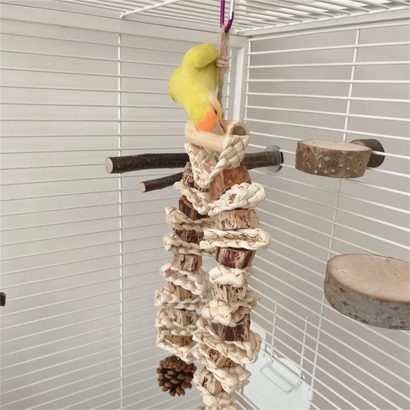 Large Bird Toy Birdcage HangingToy NaturalPinecone Block Parrot Chewing Toy Climbing Swing Toy for Lovebirds Cockatoos