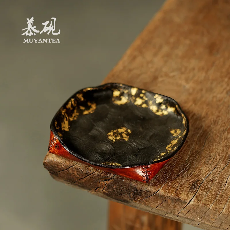 Mu Yan's Handcrafted Large Lacquer Zhang Li Zao's Creative Cowhide Water-Retaining Kung Fu Tray, Tea Pot Mat