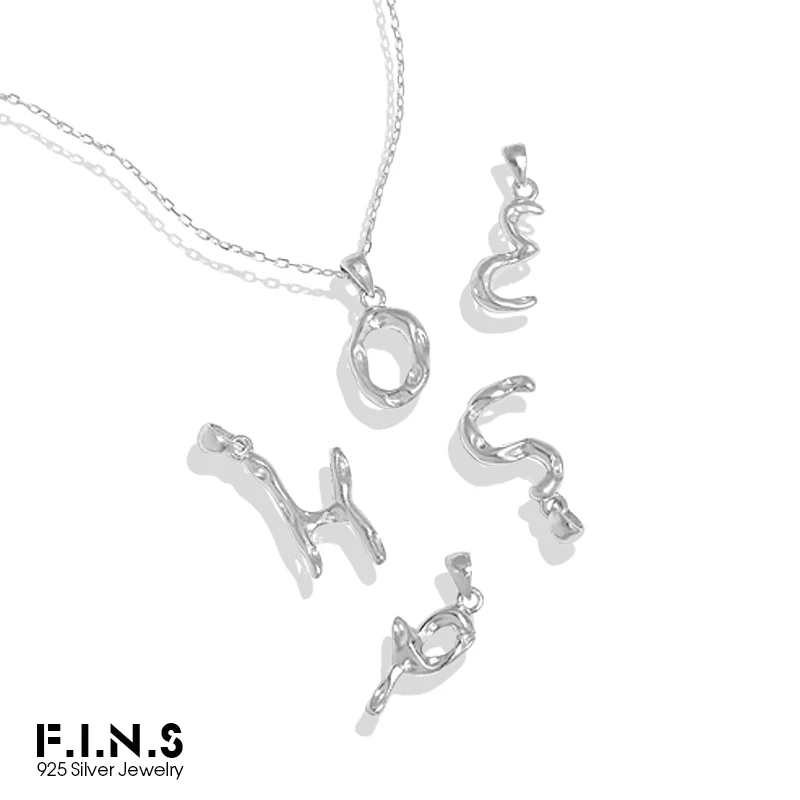 

F.I.N.S Korean CHIC Design 26 Letters Irregular S925 Sterling Silver Pendant without Chain Uneven Stackable Alphabet Pendants