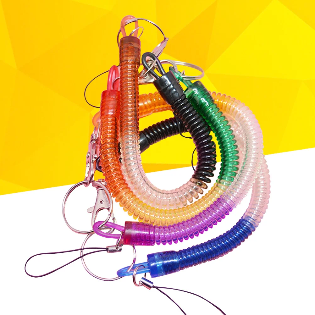 4Pcs Flexible Theftproof Spring Coil Cord Stretch Tether Safety Keychain Ring With Clip (Random Color)