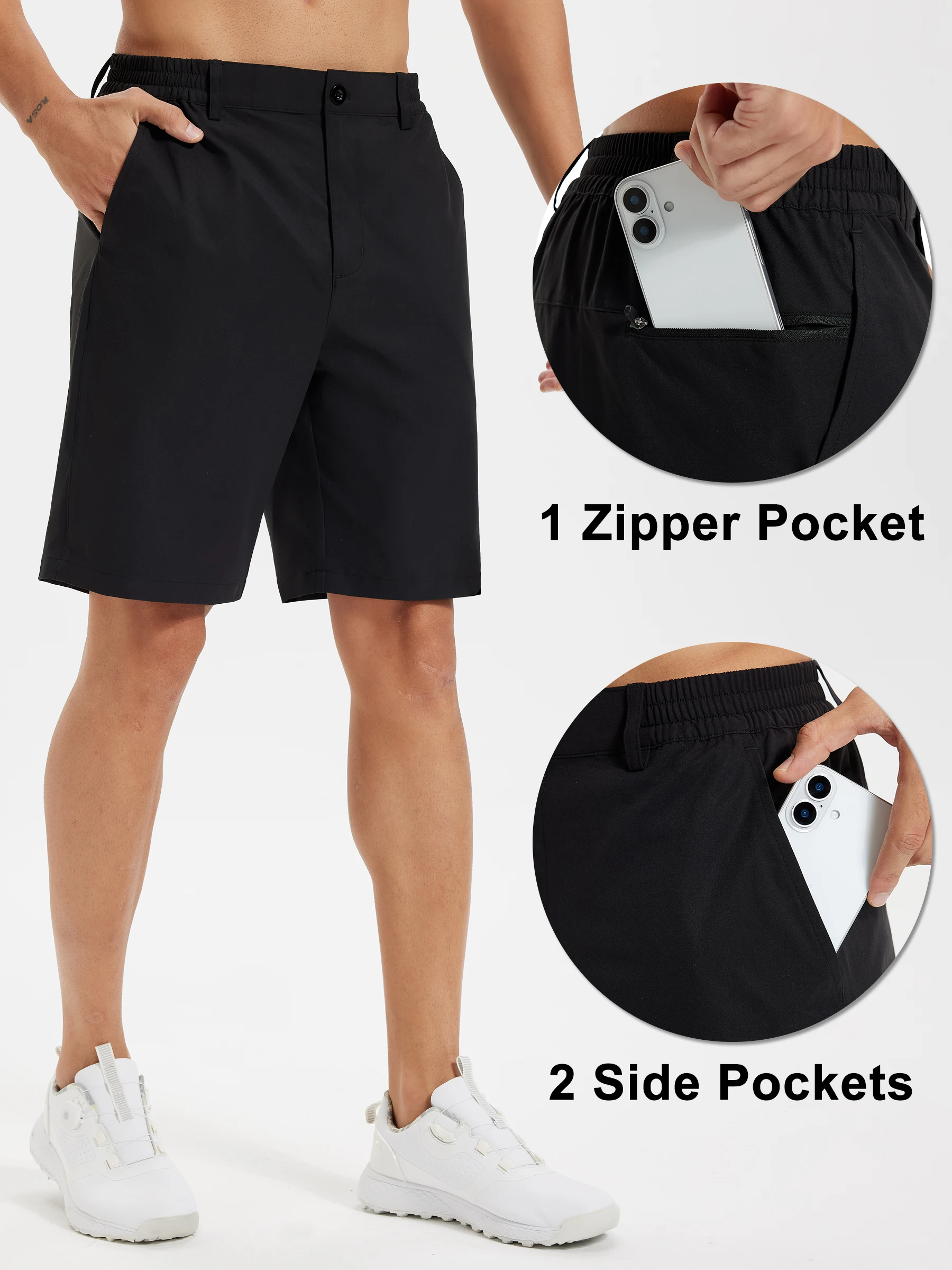 Sommer Herren Freizeitshorts Business- & Golf-Hosen, Atmungsaktive Relaxed-Fit-Shorts mit Schnellverschluss-Taschen – Detail 23