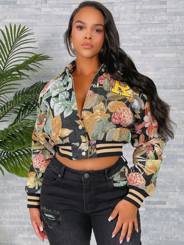 2025 Printed Casual Long Sleeve Jacket Woman Bomber Jacket Women Colorblock Coat Women Autumn Spring New Sports Style