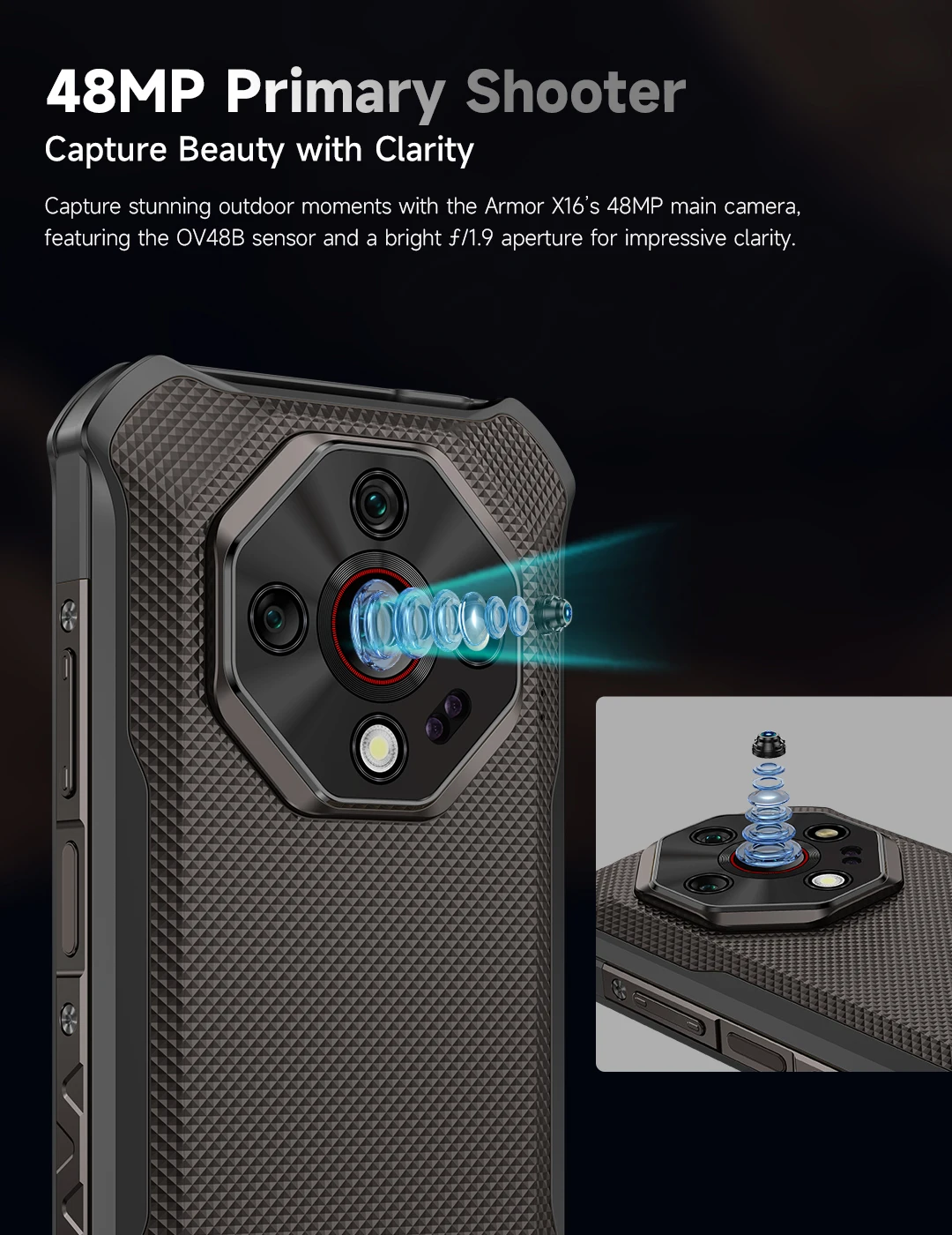 Ulefone Armor X16 4G Rugged Phone Smartphone Android 15 Up to 12GB+128GB 10360mAh Glare Flashlight 48MP Main Camera