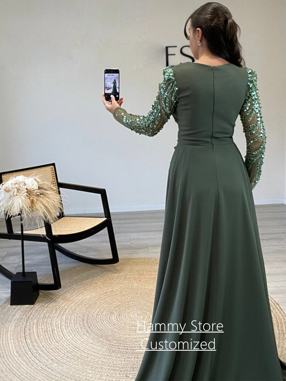 Fashion Mermaid Evening Dress with Train Customized Long Sleeves Beading Sequined Long Prom Gown Dubai Party Dresses image 2
