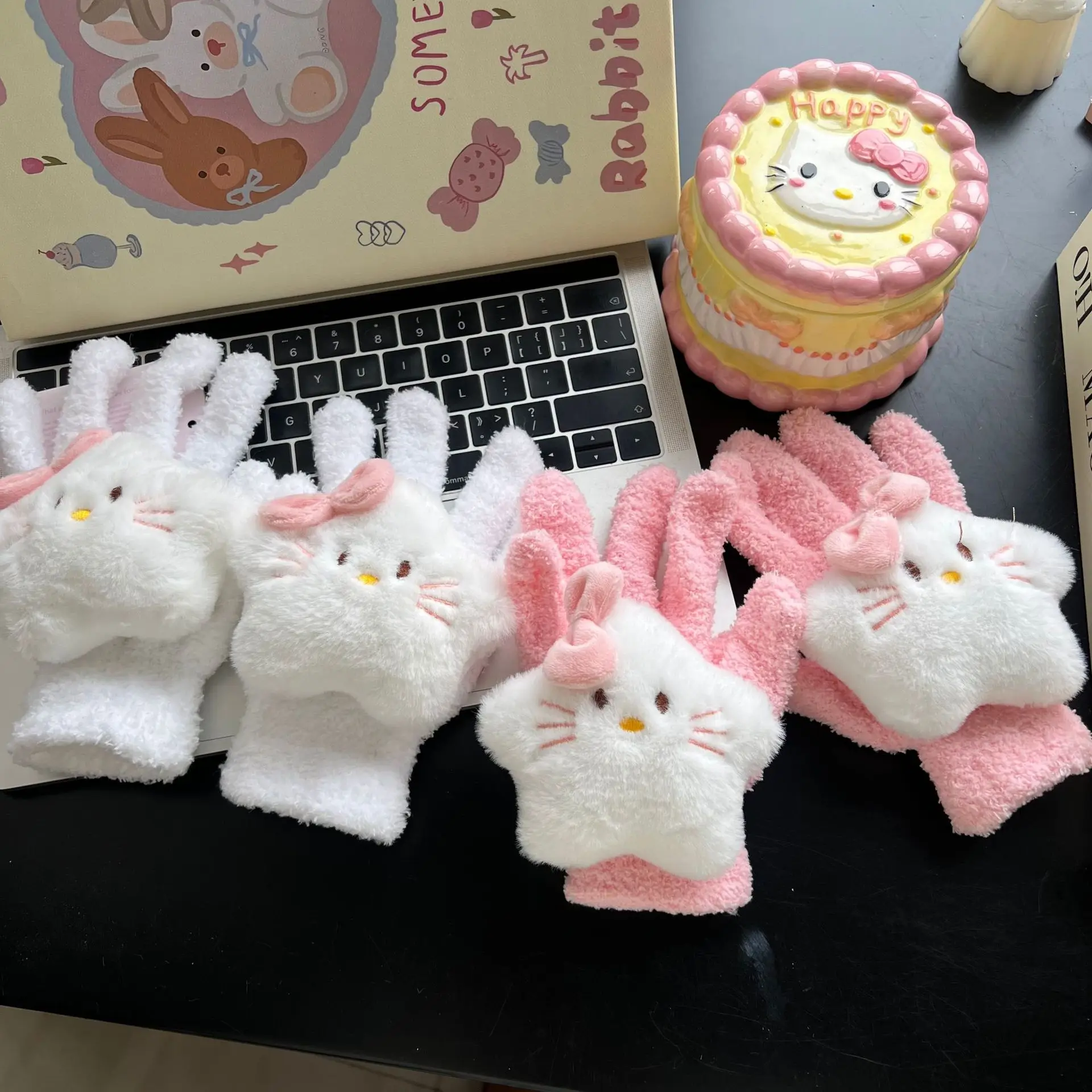 Sanrio Hello Kitty Cute Cartoon Plush Kt Cat Stars Glove Kawaii Fluffy Stuffed Finger Gloves Lovely Periphery Accessories Gifts