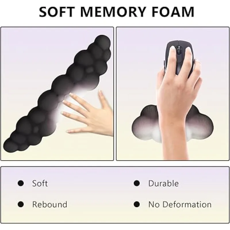 2 PCS Keyboard Cloud Wrist Rest, Memory Foam Keyboard Palm Rest with Non-Slip Base Ergonomic Keyboard Wrist for Pain Relief