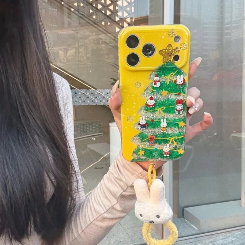 

﻿Cute Christmas Tree Miffy Sparkling cartoon Phone Case For iPhone 14 15 16 17 Pro Max Glitter Miffy Furry Wrist Strap ﻿﻿﻿﻿﻿
