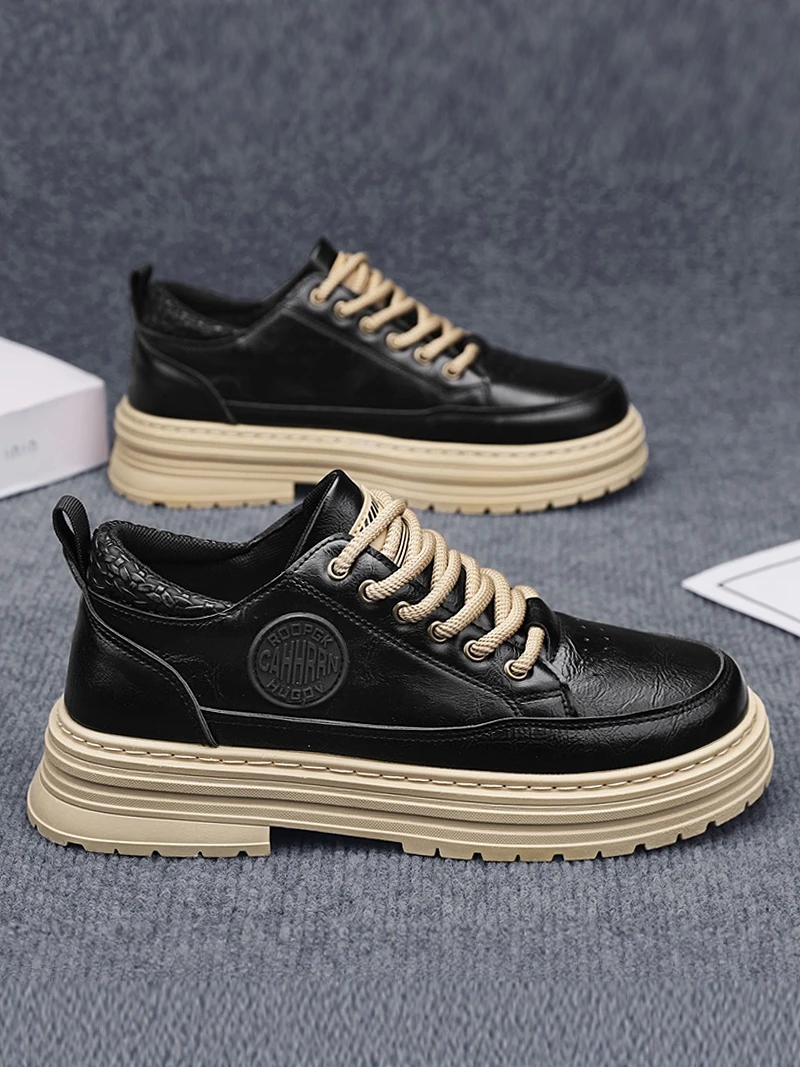 

Men's Low-Top Leather Shoes PT Men's Casual Work Shoes Sporty Boots Fashionable Retro Style for Office And Daily Wear