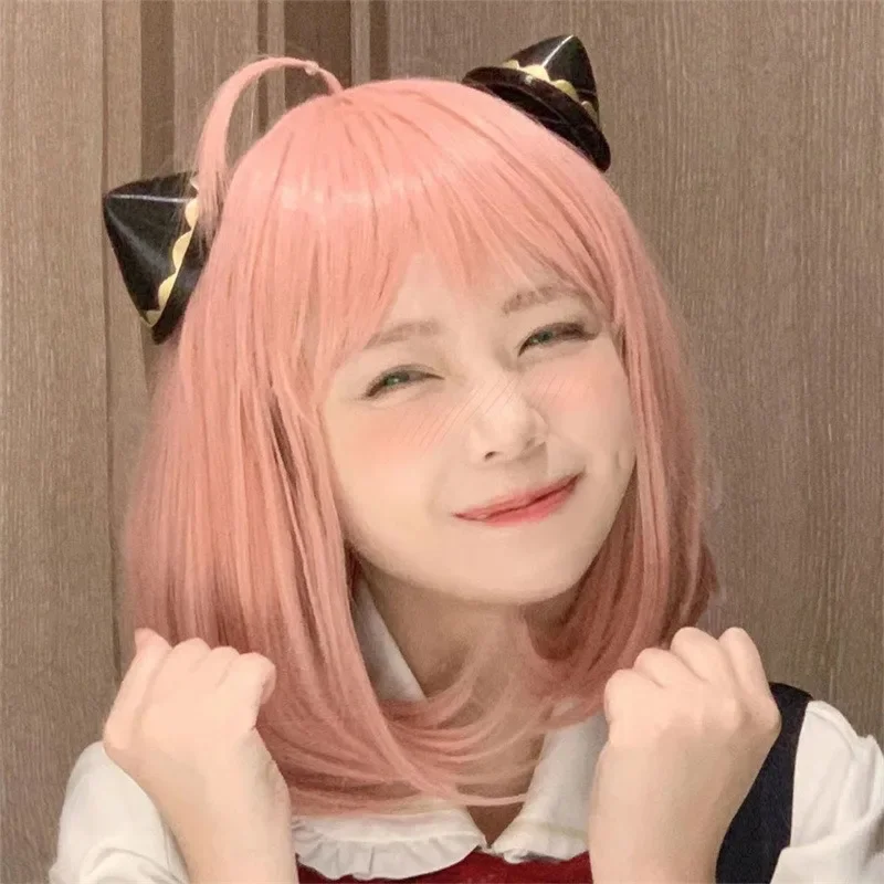 Anime  Cos Wig Anime Role Anya Forger Play The Role Headwear Pink Short Hair Comic Exhibition Dress Up Acg Bob Wig