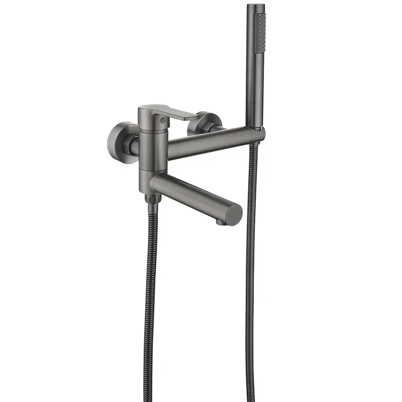 Bagnolux Brass Black Wall-Mounted Bathtub Faucet - Hot/Cold Mixed Spout with Hand Spray & Shower Seat view 5