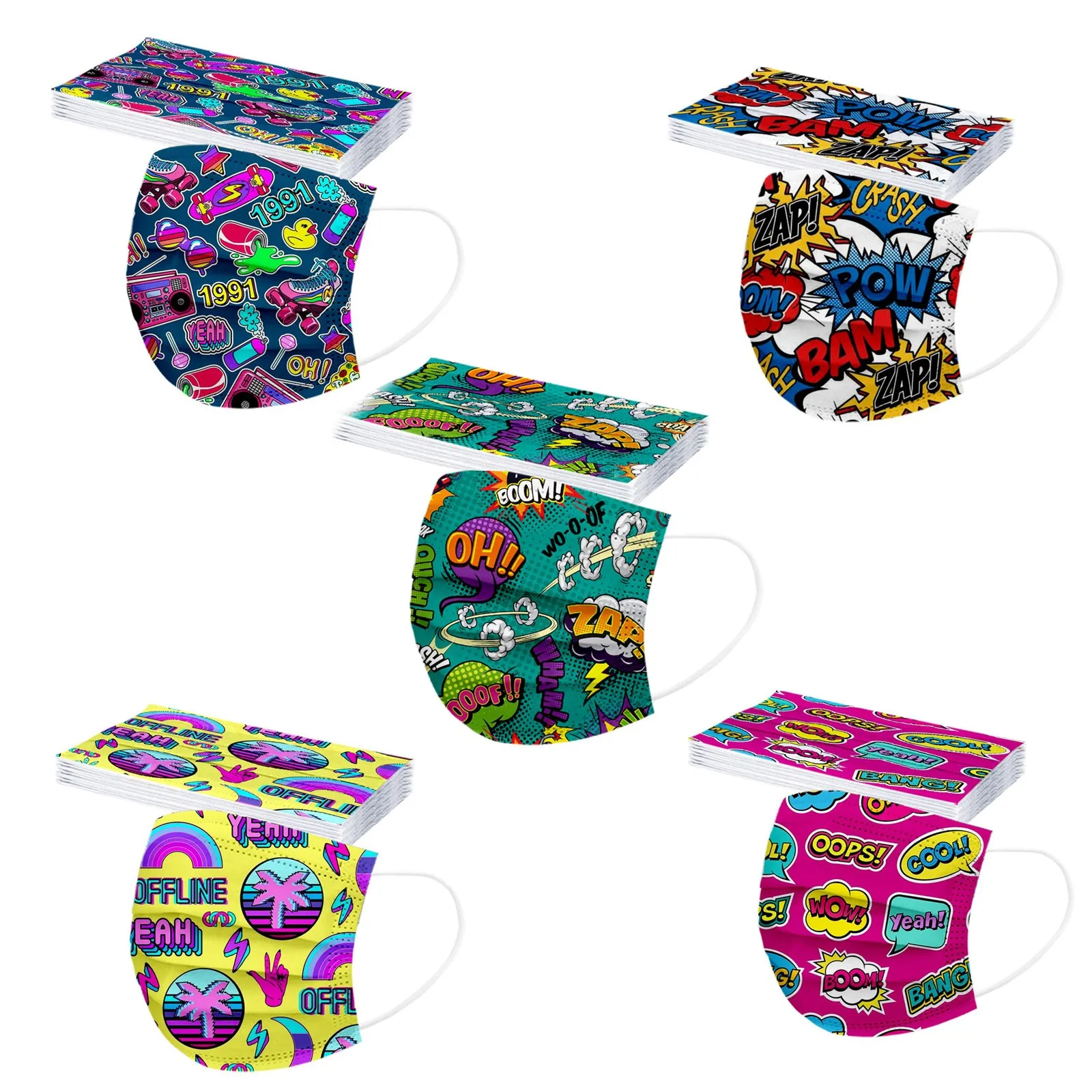 

50 шт., детская одноразовая маска для лица с принтом