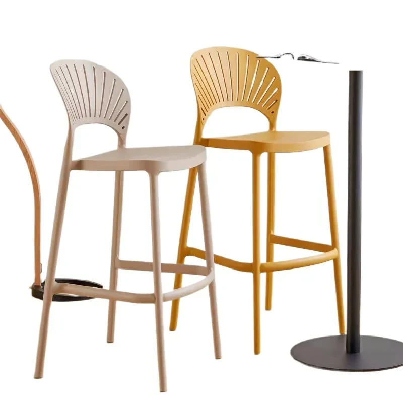 Nordic home stacked backrest plastic bar chair, shell bar chair, simple dining chair front desk 6070 high stool
