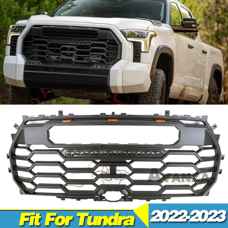 Front Grille With Light Bar Matte Black Racing grill Fits For 2022-2023 Toyota Tundra Grill