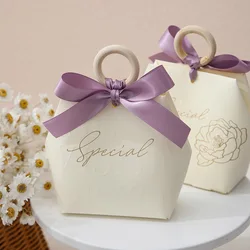 5pcs Wooden Ring Gift Bag Wedding Favors for Guests Gift Box Packaging Chocolate Candy Bags Baby Shower Aid Mubarak Decoration