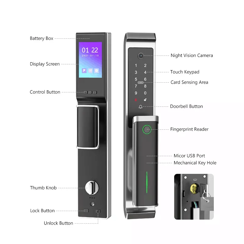 New Moblie TTLock APP Biometric Fingerprint RFID Card Password Key Smart Door Lock Electronic Door Fingerprint Lock With Camera