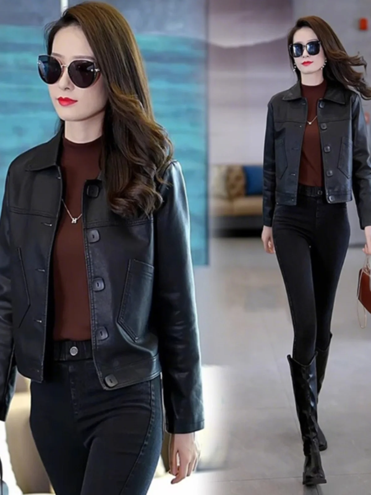 Ele ort PUレザーバイカージャケット レディースファッション 春の新作 スリムフィット モーターサイクルジャケット レディーストップコート スリムセンセーション