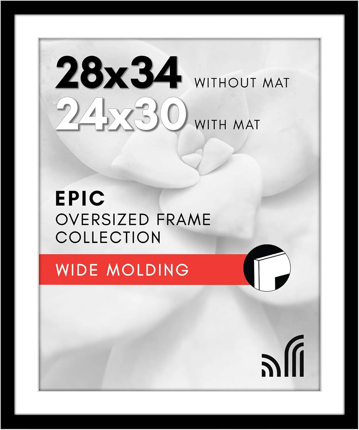 

28x34 Picture Frame with Plexiglass, Use as 24x30 with Mat or 28x34 Without Mat, Wide Black Frame for Wall Display