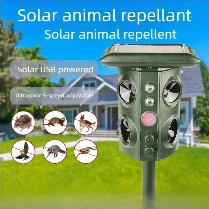 energia solar dog repeller longo alcance portatil ultrassonico controle de casca ao ar livre passaro serpente rato animais 01