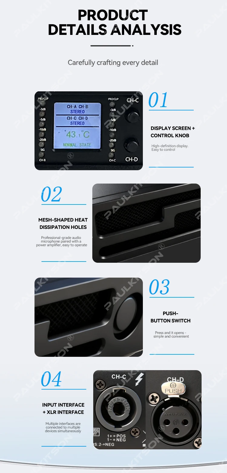 Paulkitson PD4-3500 4-Kanal SIC Digital Class D Leistungsverstärker mit hoher Ausgangsleistung für professionelle Bühnen-, Bar- und Konzert-Audio-Lautsprecher – Detail 11