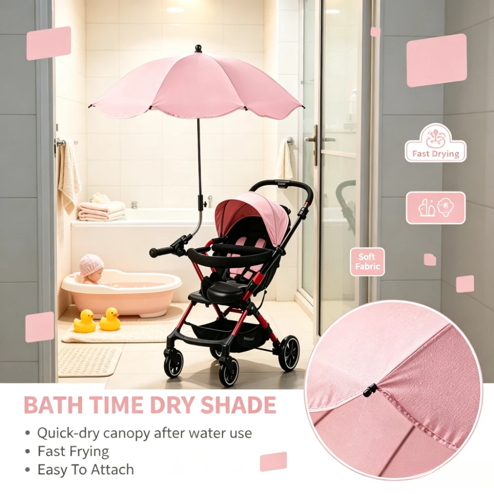 Universal Stroller Sunshade Umbrella | Adjustable UV Protection Parasol with Secure Clamp — Portable Outdoor Baby Carriage Sun Shield Accessory
