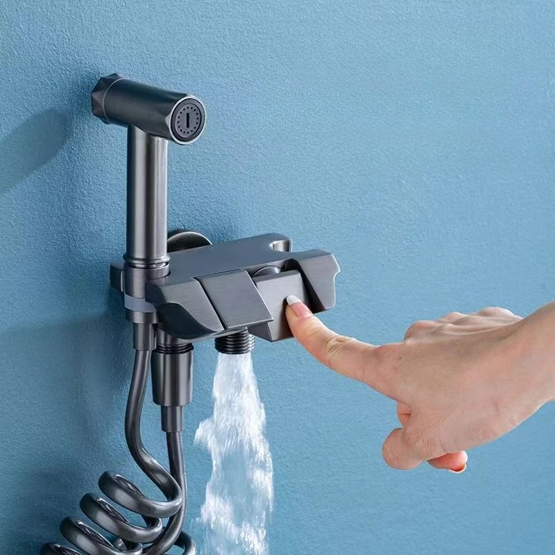 

Gray Bidet Sprayer Douche Toilet Kit Brushed Gray Brass Round Shattaf Shower Head Copper Valve Set Jet Bidet Faucet Set