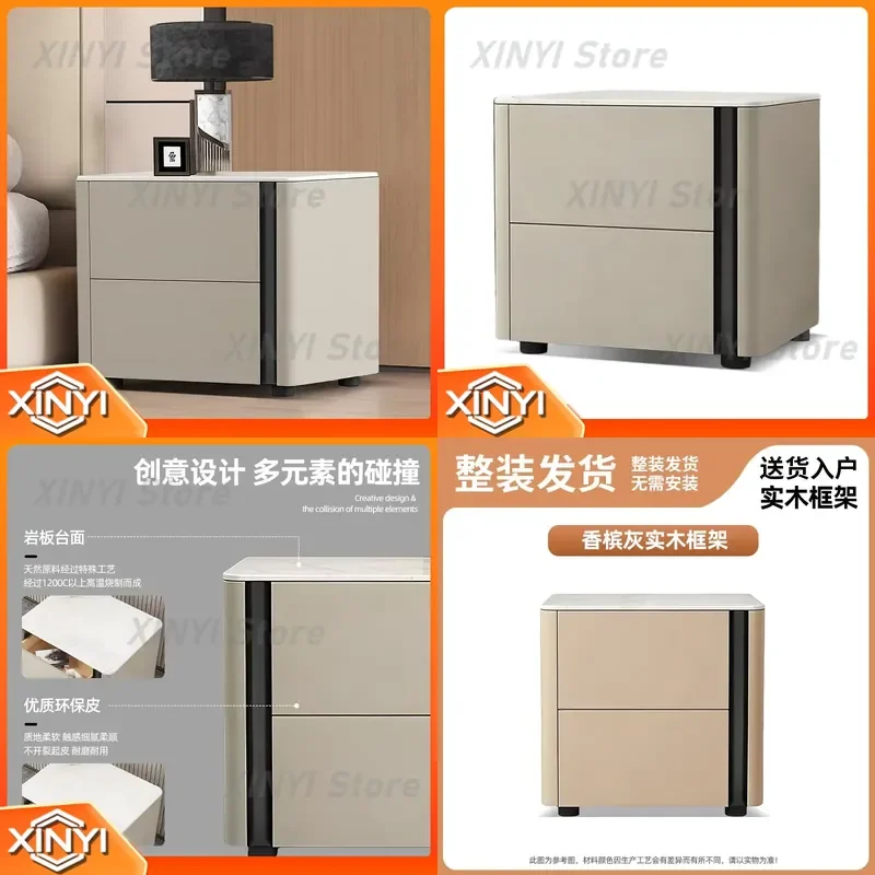 Italian Minimalist Solid Wood Bedside Table with Sintered Stone Top Modern Nightstand Storage Cabinet for Bedroom for IKEA