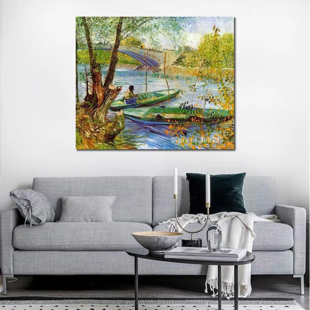 Imagem -06 - Melhor Canvas Art Reprodução Pesca na Primavera Vincent Van Gogh Pintura para Venda Mão Pintado Alta Qualidade Home Decor