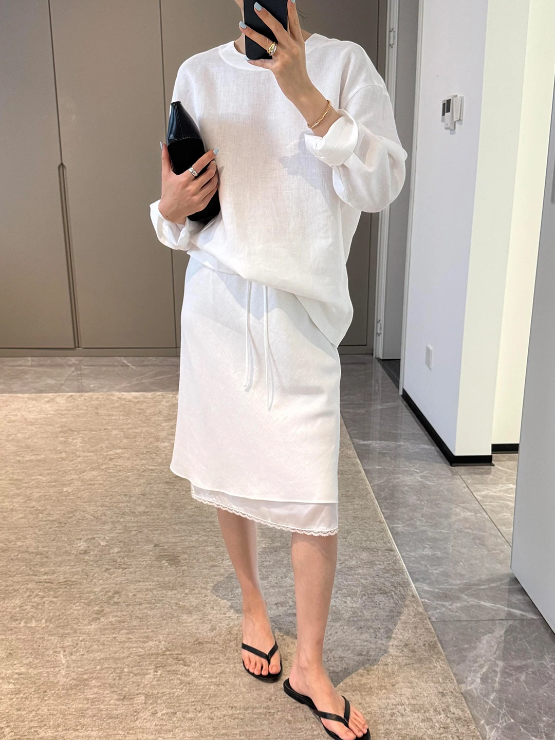 Elegant White Linen Cotton Set Women's Summer Commute T-Shirt Shorts Midi Skirt Two-Piece Set Breathable Casual Style