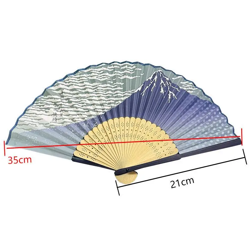 1Pcs Japanese Style Bamboo Folding Fan Handheld Folding Fan With Waves Sashimi Prints Great Prop For Photos