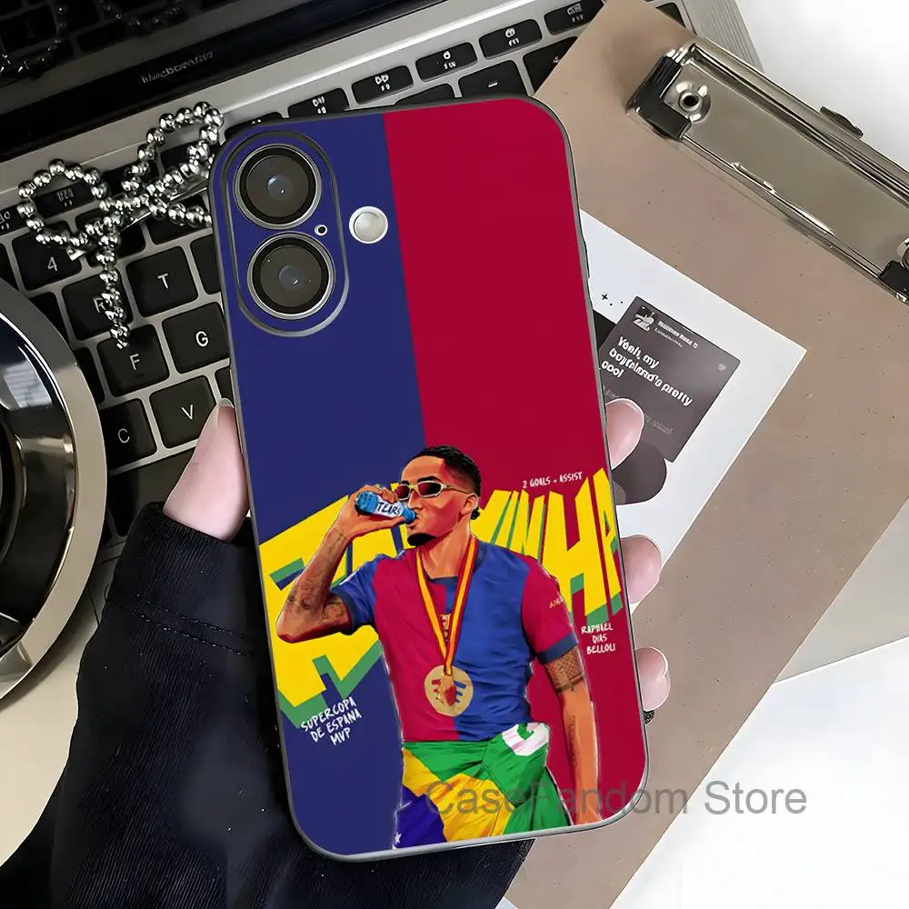 Custodia Trasparente Grigia per iPhone 17,16,15,14,13,12Pro,Max,Plus con Ricarica Wireless Magnetica, B-Brazil R-Raphinhas 11 Football