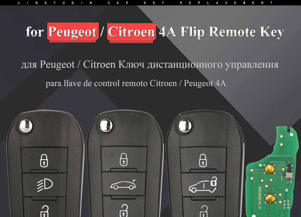 Jingyuqin 433MHz 4A HITAG AES Chip Flip Remote Van Car Flip Key For Peugeot Expert 308 3008 2016+ Citroen C4 Cactus 2014+ HU83