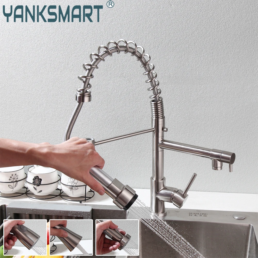 

YANKSMART Pull Up Down Kitchen Faucet Nickel Brushed Basin Sink Faucet Deck Mounted Faucet Washbasin Water Mixer Water Tap