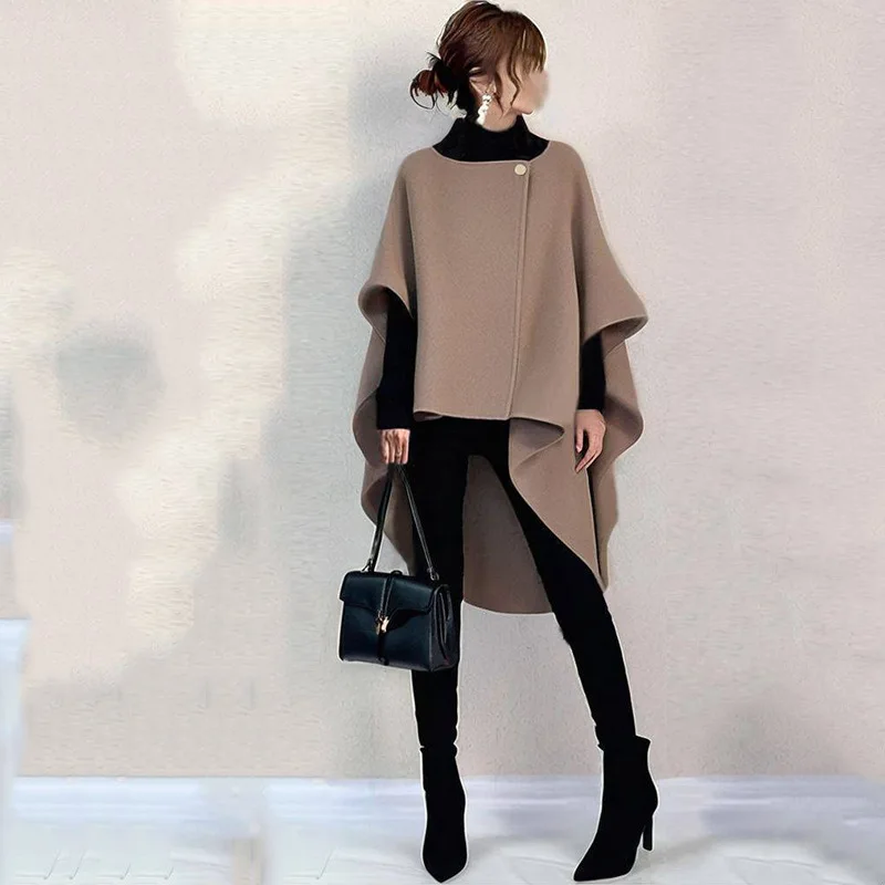 Women Wool Mid Length Coats Jackets Blends Round Neck Coat Thick Warm Irregular Y2k Streetwear Jacket Work Outerwear 2026 Spring