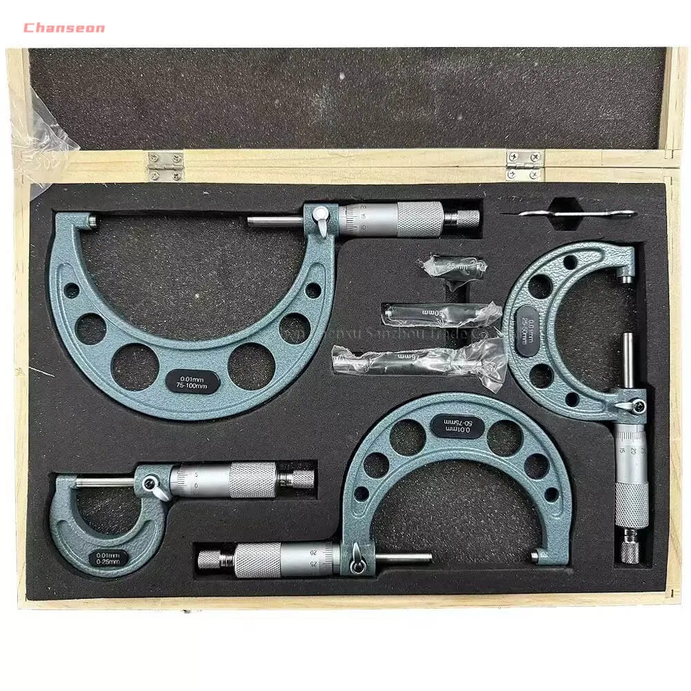 0-25 مللي متر/50 مللي متر/75 مللي متر/100 مللي متر أداة قياس مجموعة متري قياس الورنية الفرجار مقياس ميكرومتر مجموعة دوامة ميكرومتر