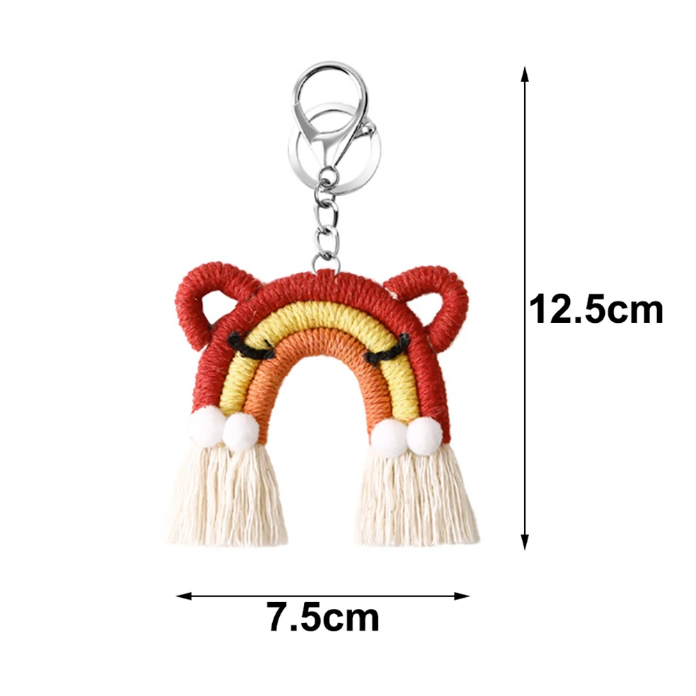 Cute Cat Rainbow Weaving Tassel Keychain Car Keyring Holder Bag Wallet Purse Decorations, A