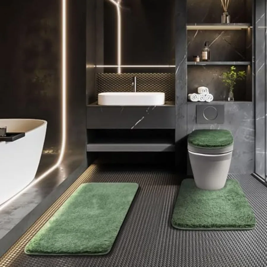 

Набор ковриков для ванной комнаты из 3 предметов с регулируемым чехлом для унитаза 17,5x15 дюймов, машинная стирка, с нескользящей резиновой основой из TPR