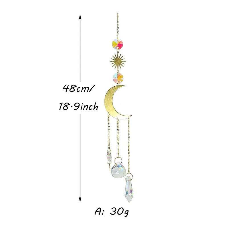 Colorido cristal Wind Chimes, Janela Suncatcher, Lua e estrela, Janela suspensa