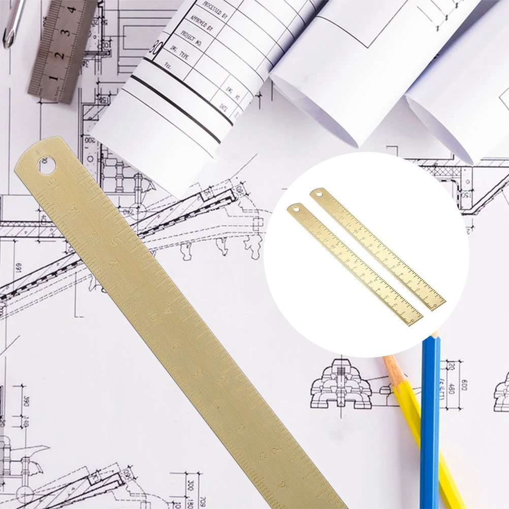 2pcs Brass Ruler Dual Scale Engraved Metal Bookmark Measuring Tool For Students Professionals Portable Golden