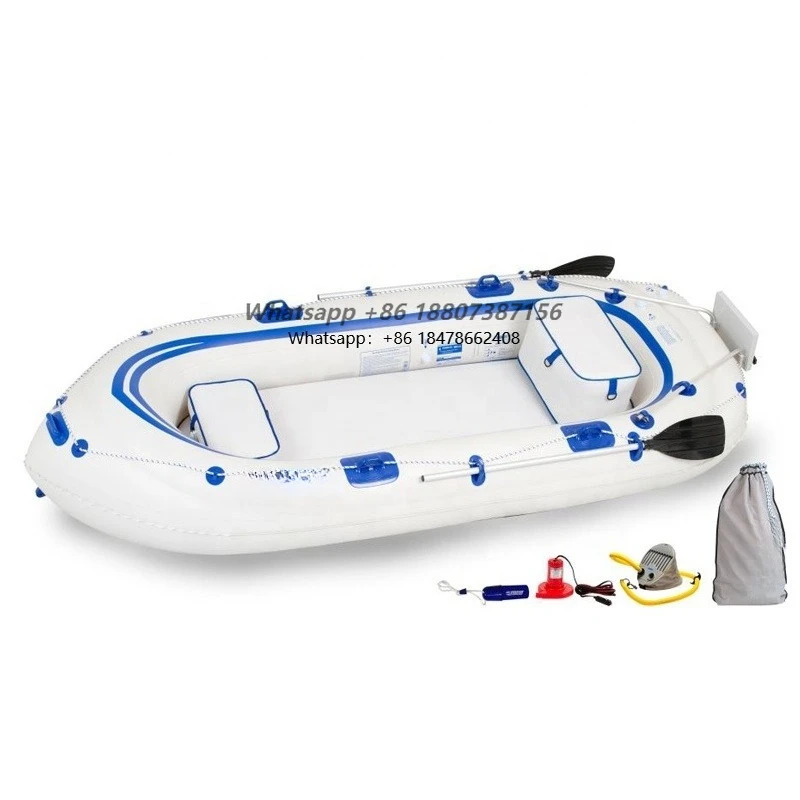 

The inflatable fishing boat can accommodate up to 4 people and provides shade for adults