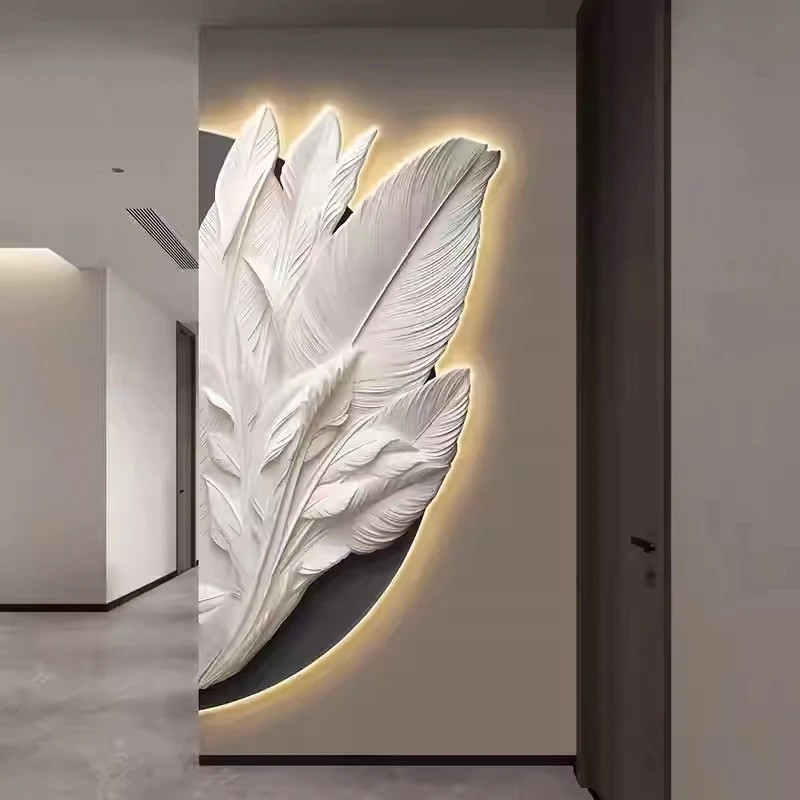 Family Entrance Feather Mural Lamp Modern Creative Living Room Background Wall Decoration LED Corridor Lighting Wall Lamp