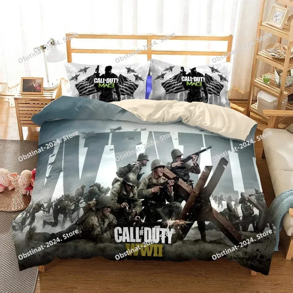 طقم سرير مزدوج فردي من Call of Duty مطبوع مع غطاء وسادة غطاء لحاف سرير ناعم فردي مزدوج كوين سوبر كينج مقاس غرفة نوم