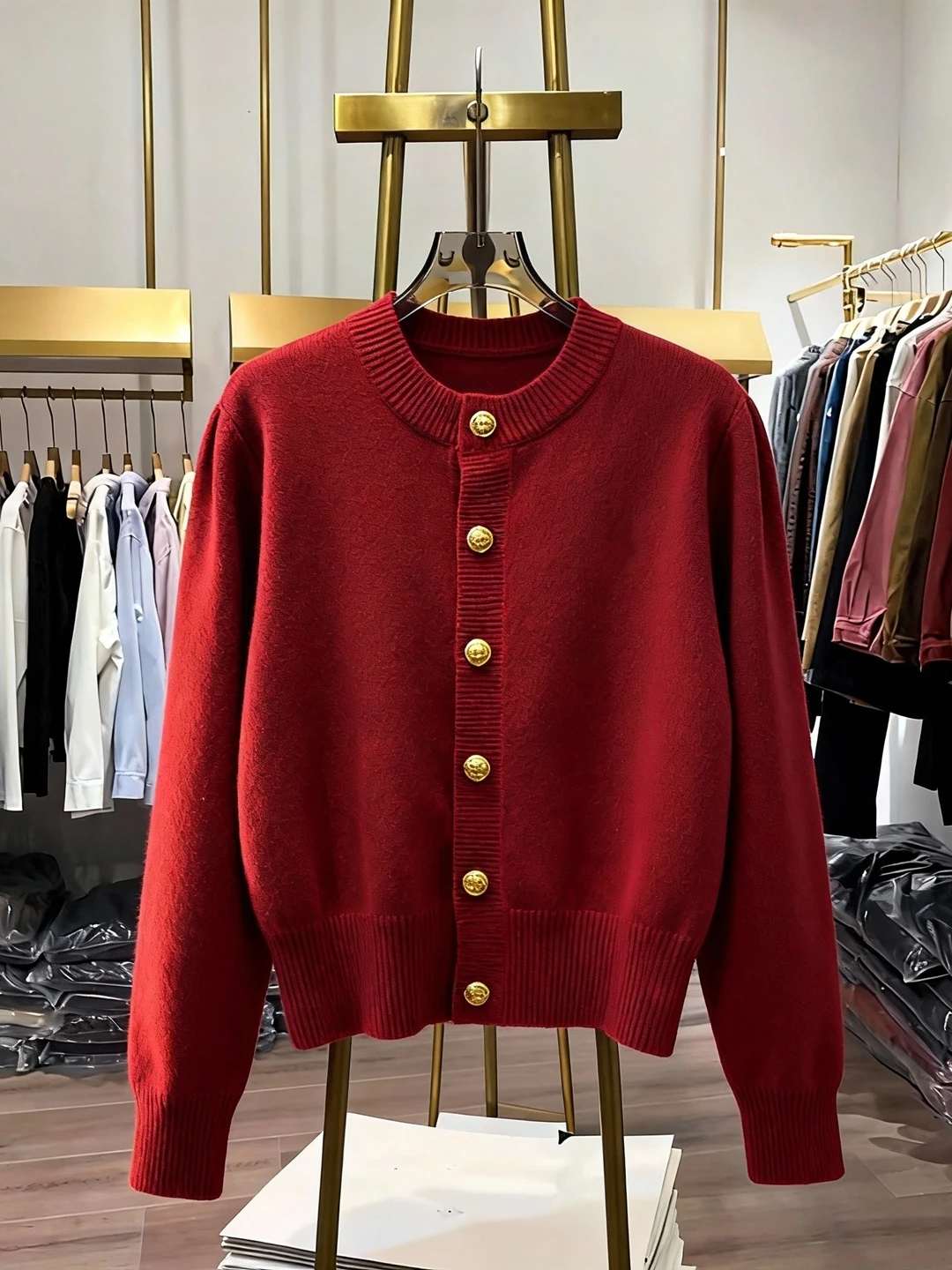 

Early Spring 2026 New Year Red Long Sve Knitted Cardigan Women's Ele Small Size Sweater Jaet Trendy Outerwear