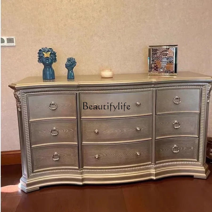 

FG10American solid wood chest, bedroom retro light luxury nine chest solid wood carving flower