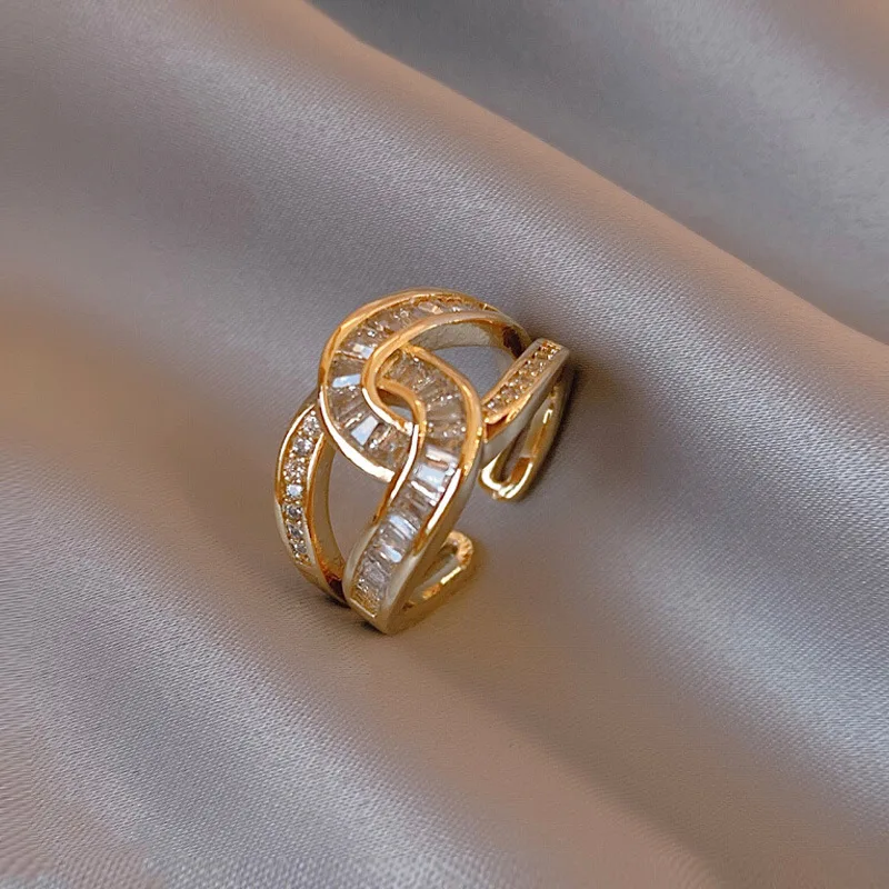 

Adjustable Open Chain Link Ring For Women Shiny Cubic Zirconia Gold Plated Stackable Finger Ring Luxury Minimalist Ins Fashion