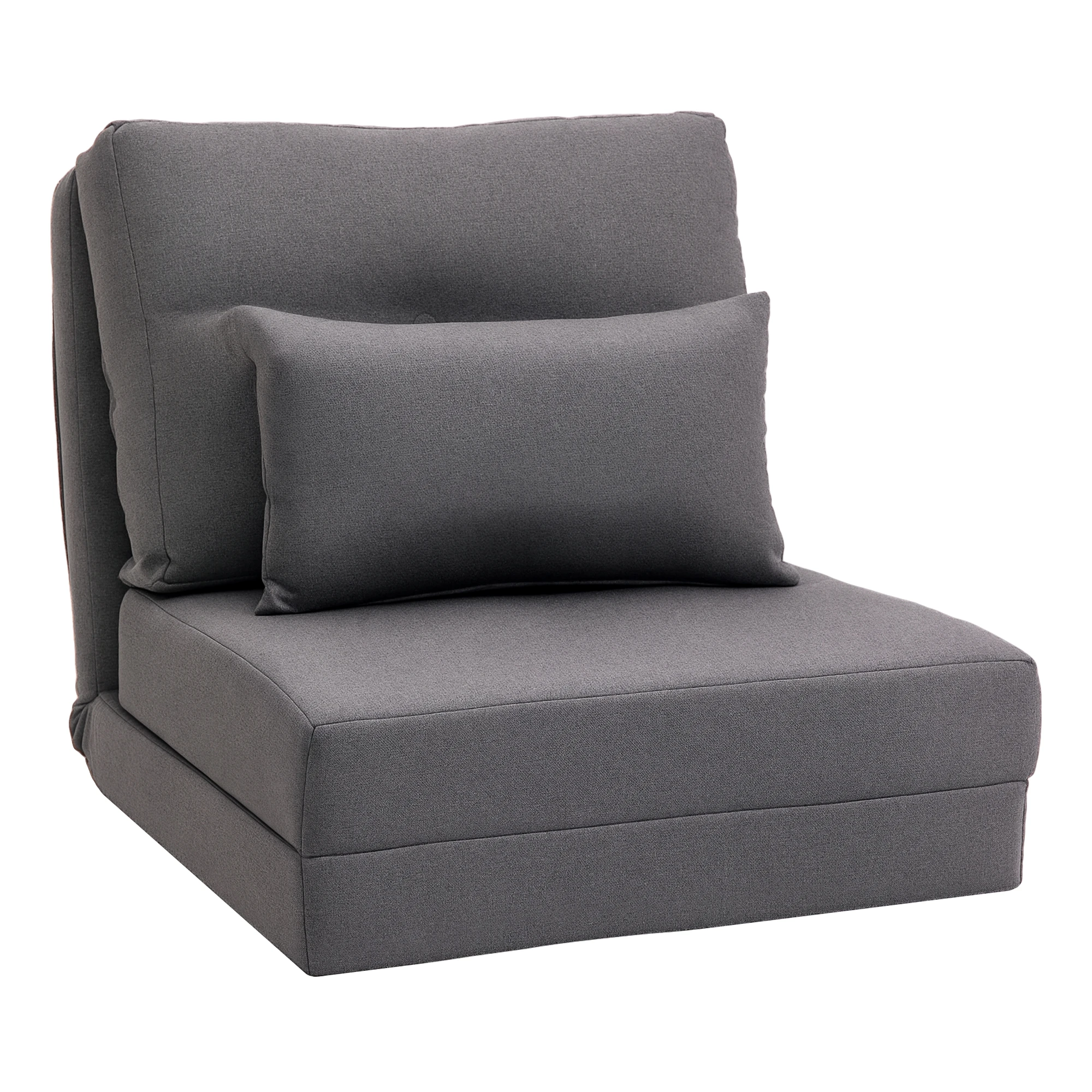 HOMCOM Folding Sofa Bed, Convertible Sleeper Chair with Adjustable Backrest, Metal Frame and Pillow, Upholstered Chair Bed Floor Sofa for Living Room Bedroom, Dark Gray