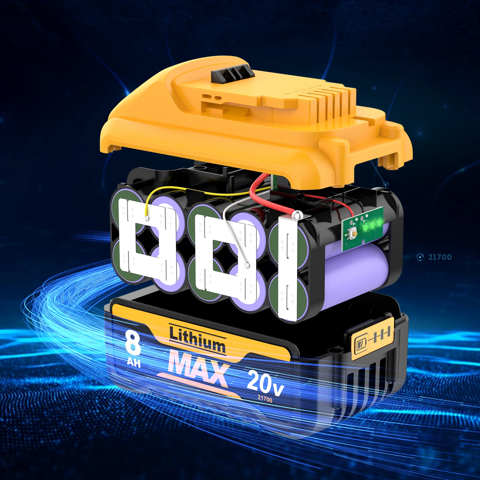 18V/20V MAX 8000mAh 21700 Cell Battery Replacement For Dewalt 18V DCB184 DCB182 DCB180 DCB181 DCB201 DCB206 For Dewalt DCB200