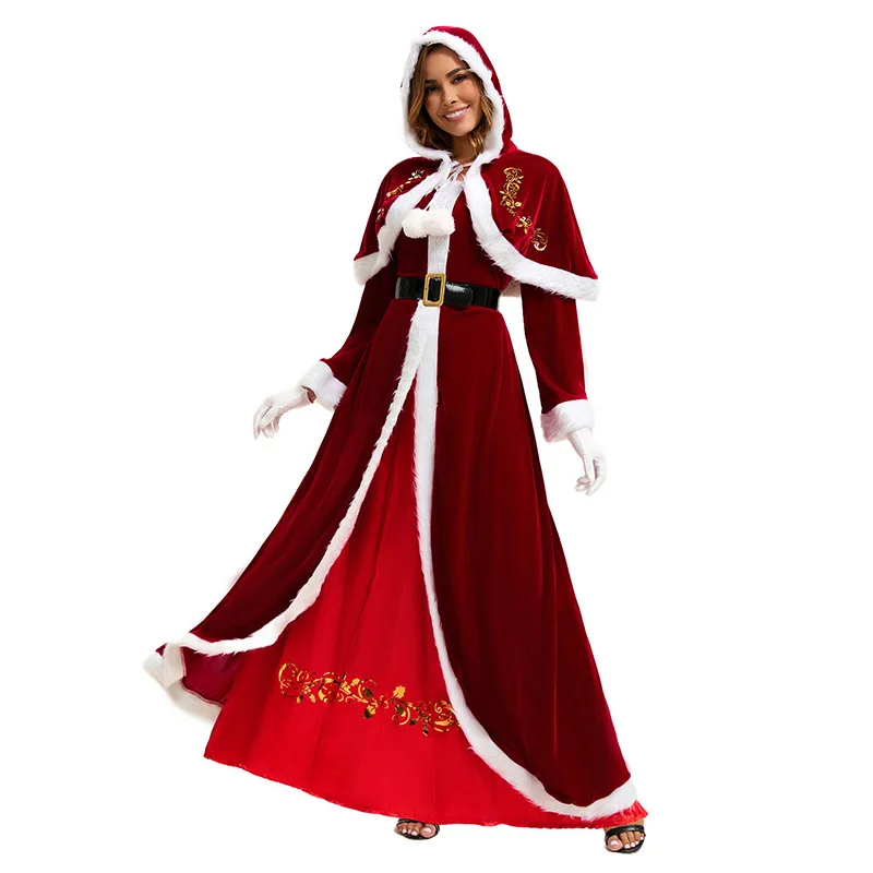 Christmas Cosplay CostumeThickened Long Sleeve Christmas Dress Queen Festival Theme Party Role Playing Claus Suits Women Men