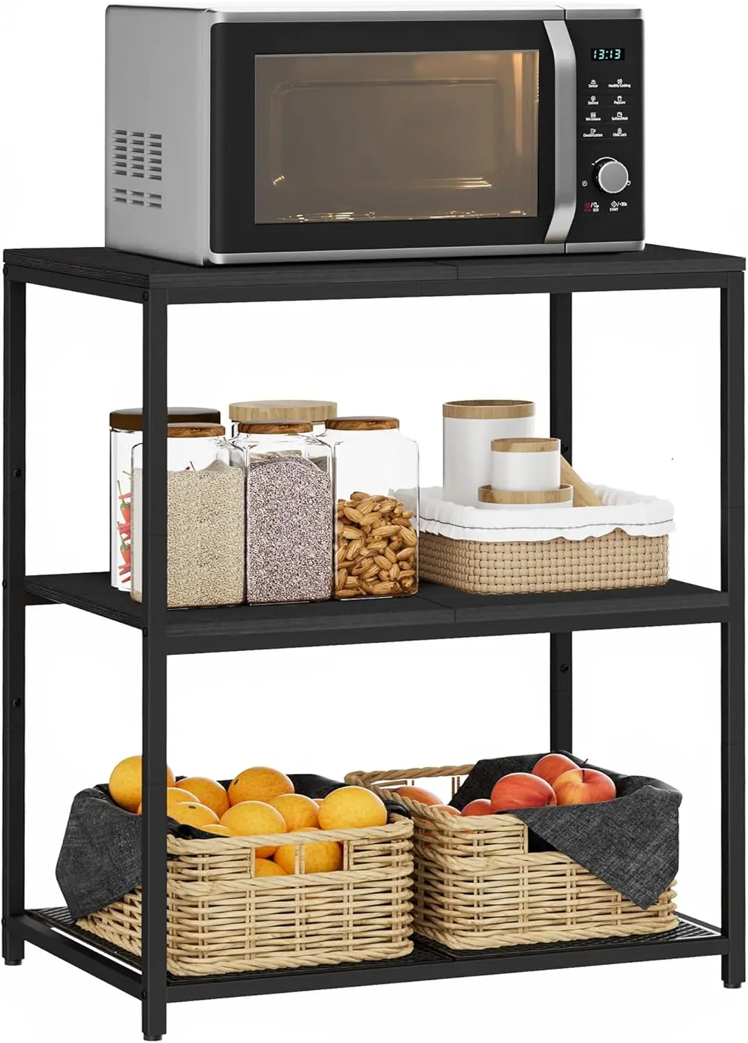 

Island with 3 Shelves, Kitchen Shelf with Large Workstation, Bakers Rack, Workbench, Metal Frame, Black