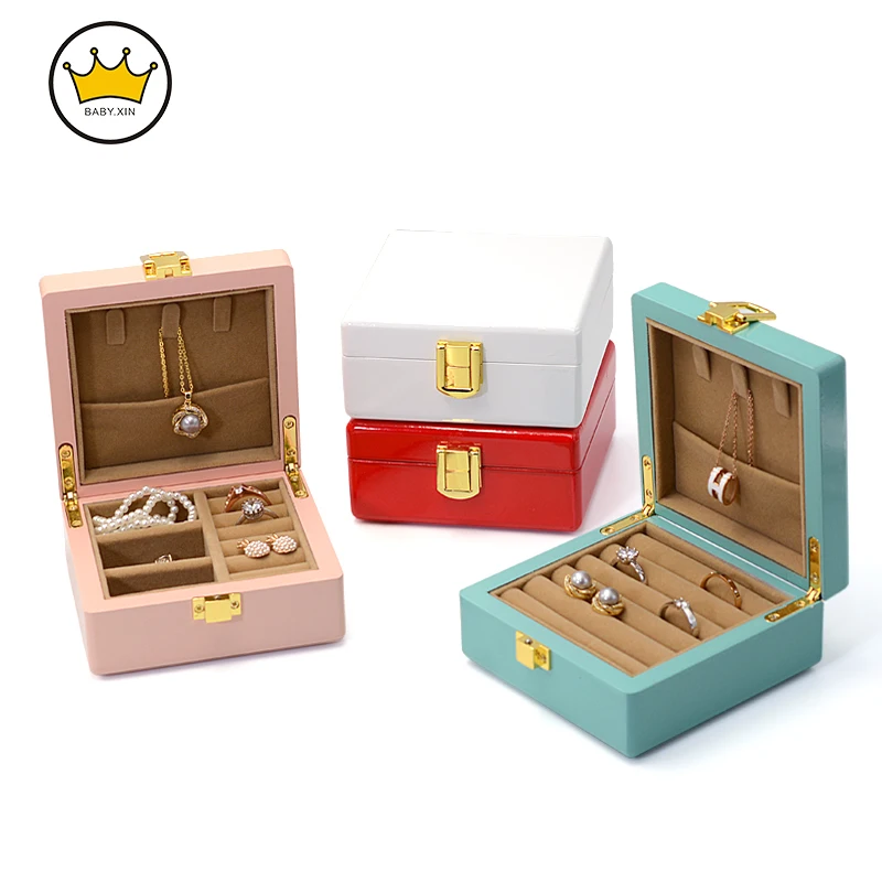 Solid Wood Jewelry Storage Box Lock Gold Jewelry Box Necklace Case Ring Earring Exquisite Jewelry Holder